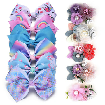 5 Inch Hair Bows For Girls Boutique Ribbon Artificial Floral Hair Bow Clips Hair Accessory For Girls 11Pcs