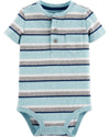 Oshkosh B'Gosh Baby Boys Pocket Henley Bodysuit, Tourist Blue Stripe, 12 Months