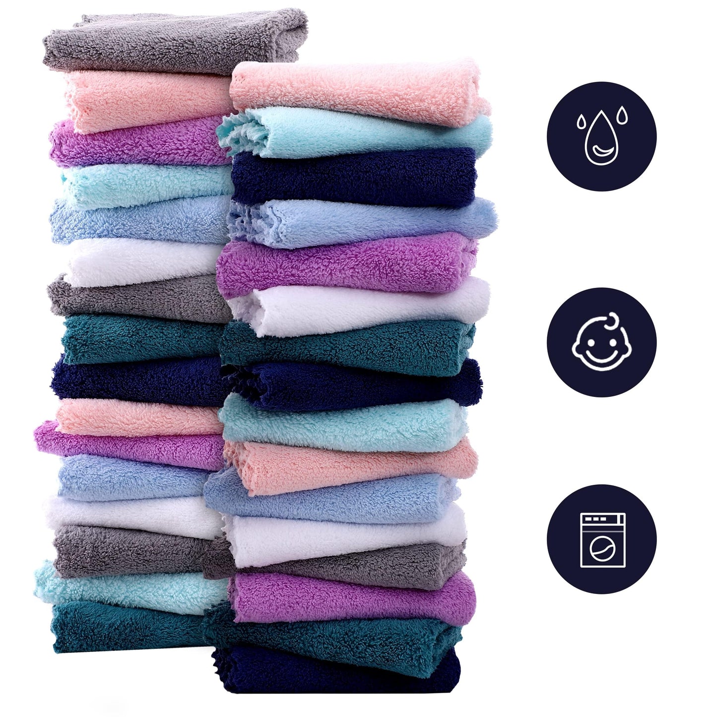32 Pack Baby Washcloths - 10X10 Inch, Microfiber Baby Towel - Absorbent And Soft Baby Wash Clothes For Newborns, Infants And Tod