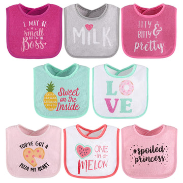 The Peanutshell Baby Girl Terry Bib Set Of 8-100% Cotton, Soft, Absorbent Baby Bibs For Girls, Toddler Baby Girl Bibs Set, Newbo