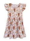 Nebljgo Infant Baby Girls Highland Cow Flutter Sleeve Pearl Cow Children Girl Spring Summer Kids Dress (7-8T) White