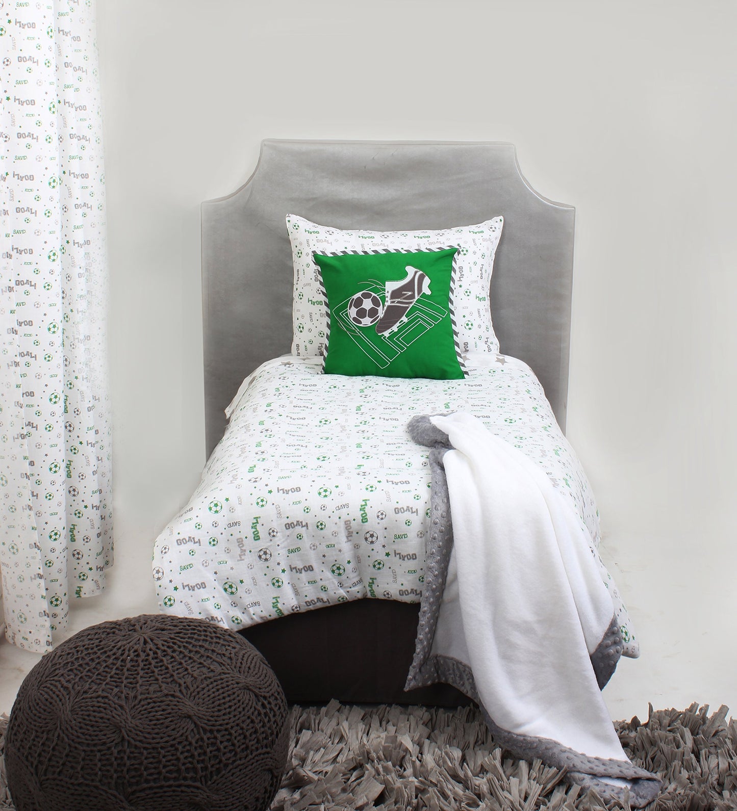 Bacati - Muslin Sports Toddler Bedding (Dec Pillow, Soccerball Green/Grey)