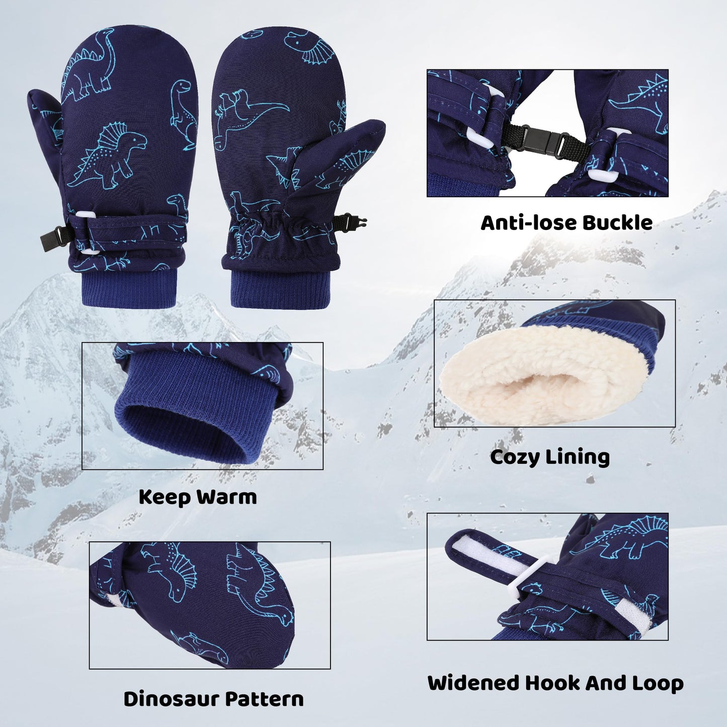 Enbaohui Baby Waterproof Mittens Threaded Waterproof Fleece Lined Glove Kids Snow Ski Mitten For Boys Girls 6Months-5T