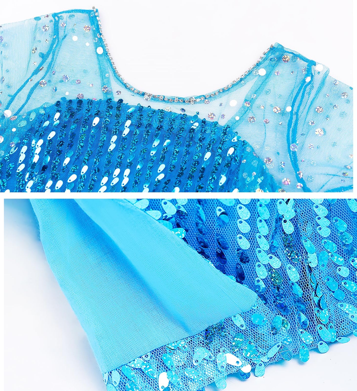 Esvaiy Girls Princess Elsa Dress Costume - Luxury Sequin Halloween Birthday Party Dress Up Kids 3T 4T 5T 6T 7T 8T (3 Years, Blue