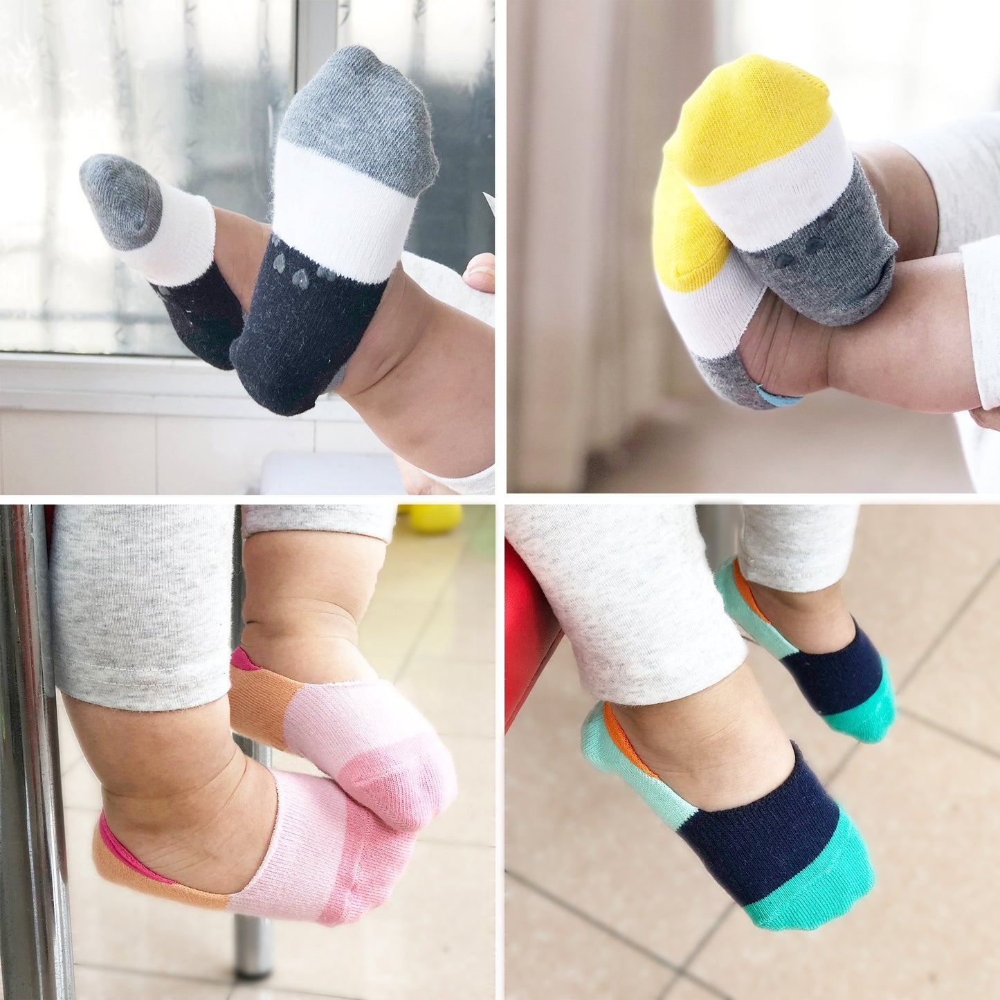 Vwu Toddler Socks No Show Kids Baby Thin Cotton Socks Anti Slip Color Assorted 1-8T Black Gray White 6 Pack, 1-3T