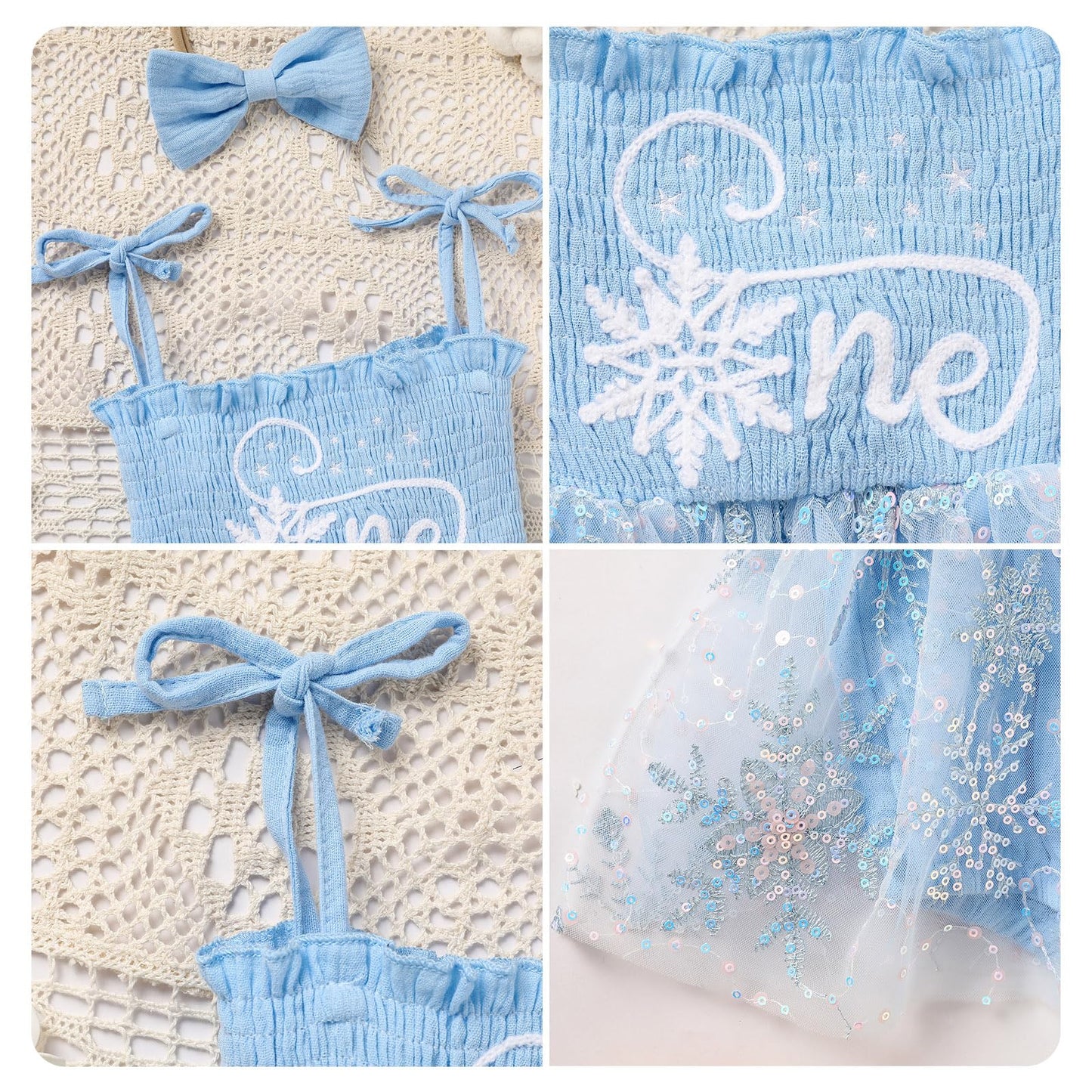 Titkkop Baby Girl 1St Birthday Clothes One Year Old Tulle Romper Sleeveless Bodysuit Cake Smash Outfits(Sky Blue,9-12M)