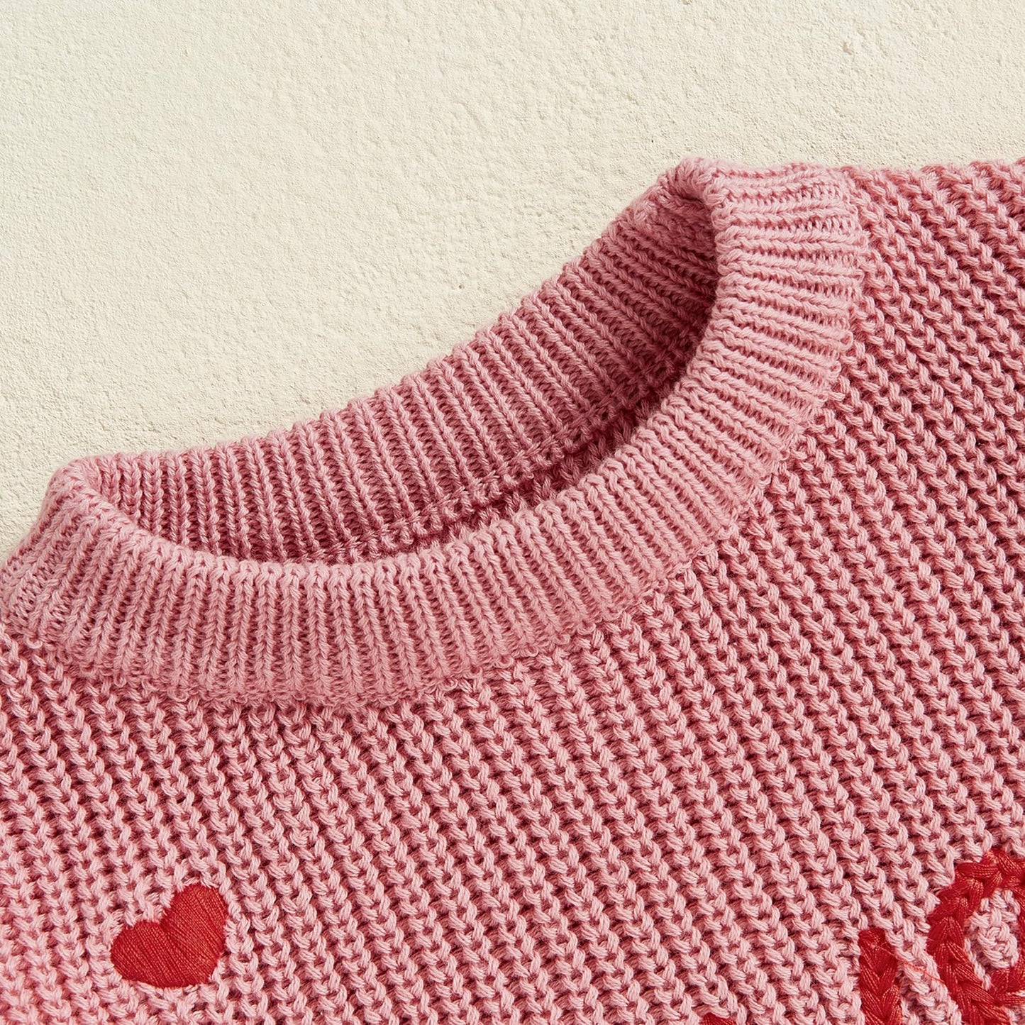 Baby Girl Chunky Knit Sweater Long Sleeve Crewneck Embroidery Sweatshirt Toddler Pullover Tops Warm Clothes (Valentines Day Love