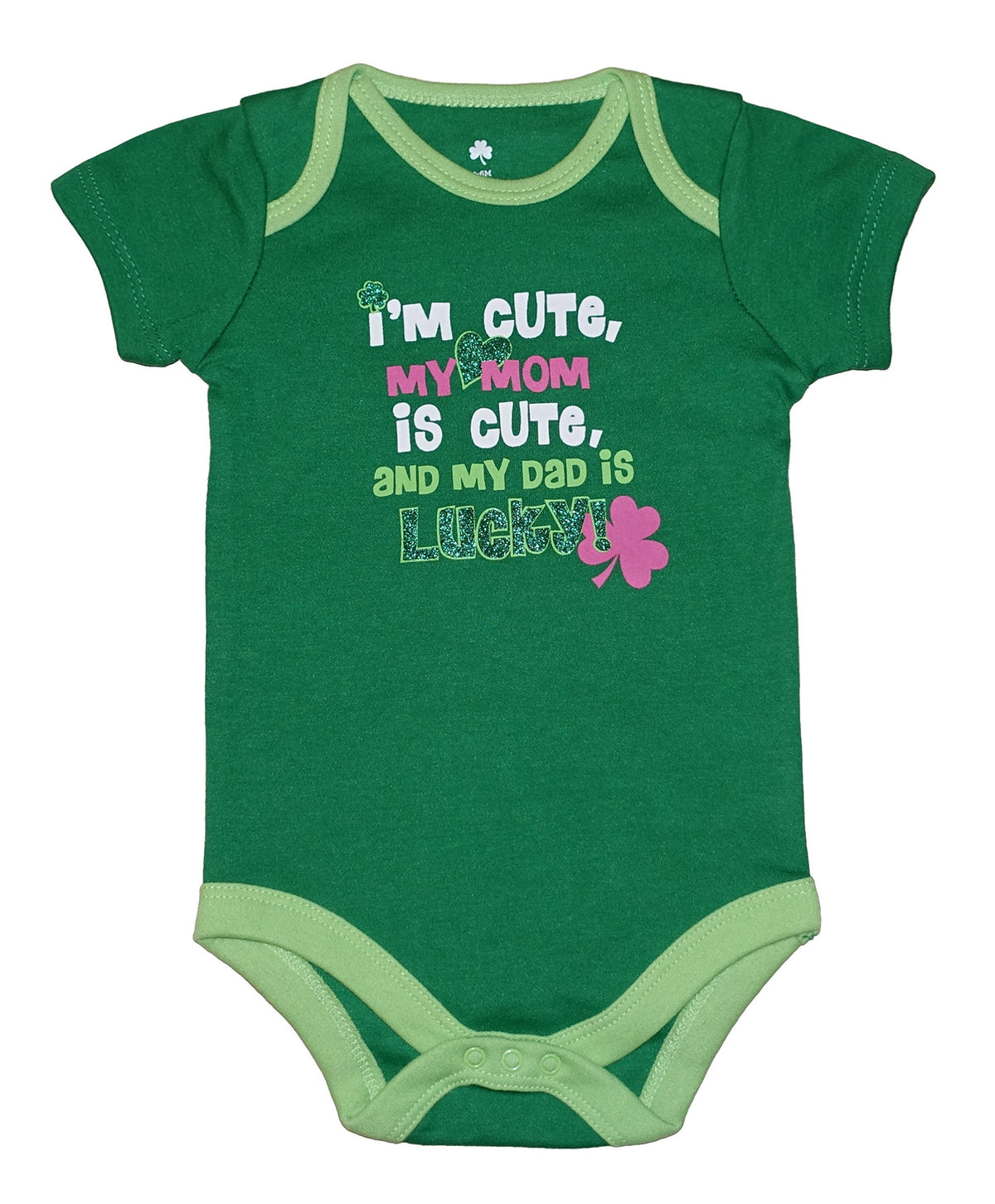 Im Cute, My Mom Is Cute, & My Dad Is Lucky! St. Patricks Baby Girls Bodysuit (03 Months)