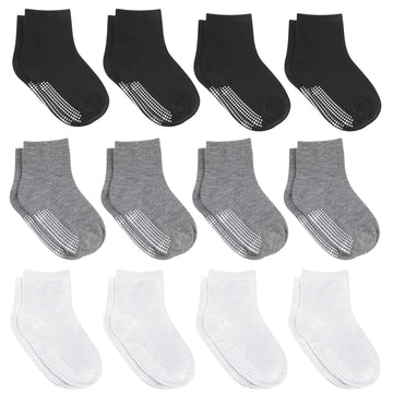 Debra Weitzner 12 Pairs Non-Slip Toddler Socks With Grips For Baby Boys And Girls - Anti-Slip Crew Socks For Infant 'S And Kids