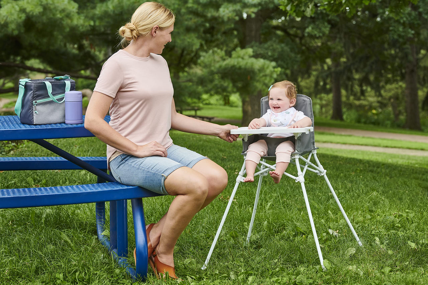 Regalo My High Chair Portable Travel Fold & Go Highchair, Indoor And Outdoor, Bonus Kit, Includes Tray With Cup Holder, Grey