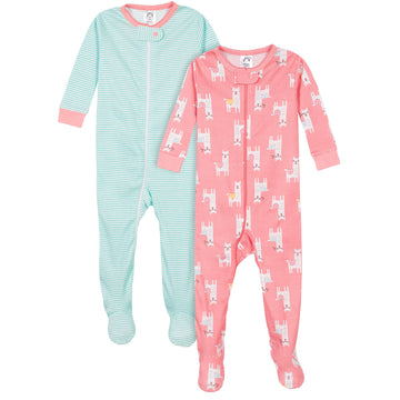 Gerber Baby Girls' 2-Pack Footed Pajamas, Llama Pink, 6 Months