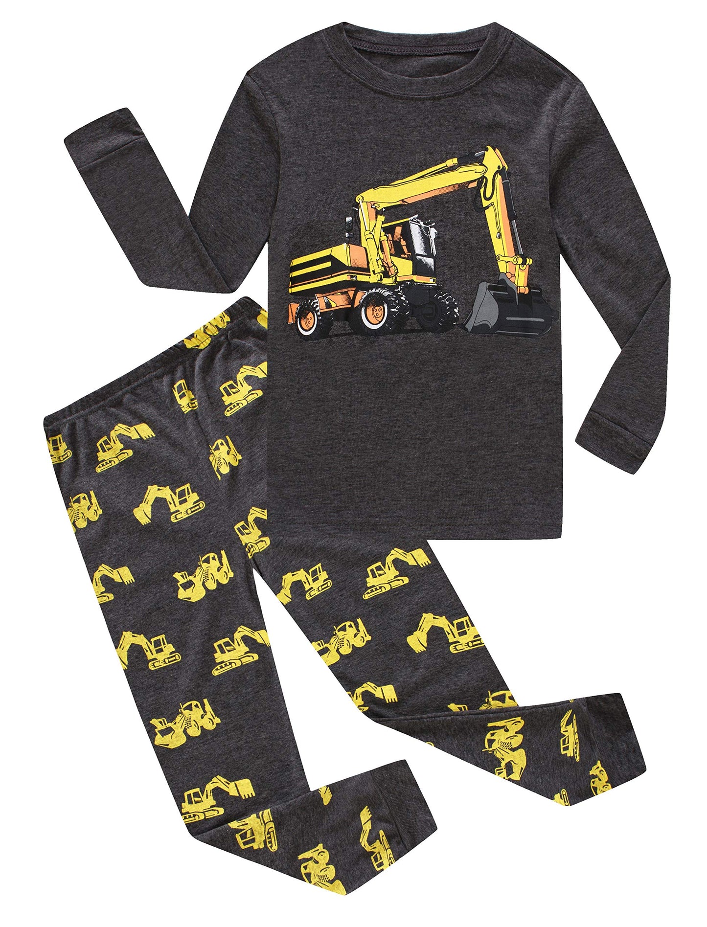 Family Feeling Construction Truck Baby Boys Long Sleeve Pajamas Sets Cotton Pyjamas Toddler Infant Kids 12-18 Months Grey