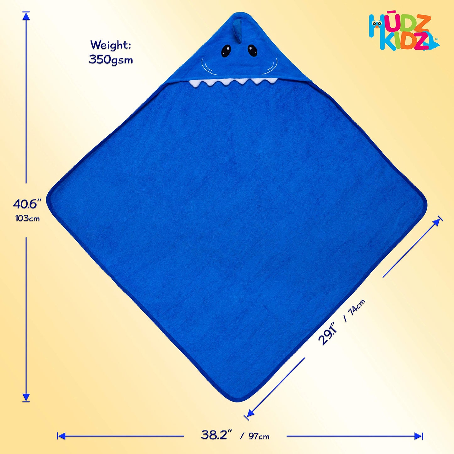 Hudz Kidz Hooded Baby Shark Towel, Soft 100% Cotton, Perfect For Newborn Through Toddler (Blue)