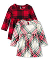 The Children'S Place Baby Long Sleeve 100% Cotton Onesie Bodysuits 2-Pack, Red Plaid/White Stripe 2 Pack, 18-24 Months