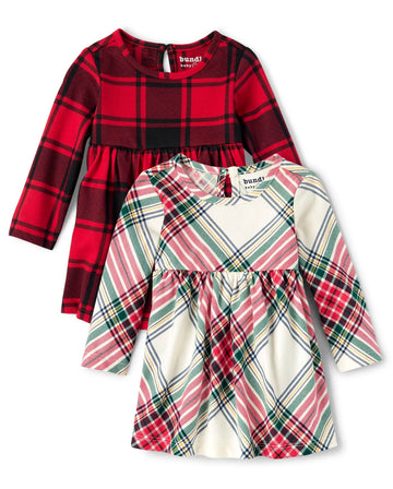 The Children'S Place Baby Long Sleeve 100% Cotton Onesie Bodysuits 2-Pack, Red Plaid/White Stripe 2 Pack, 18-24 Months