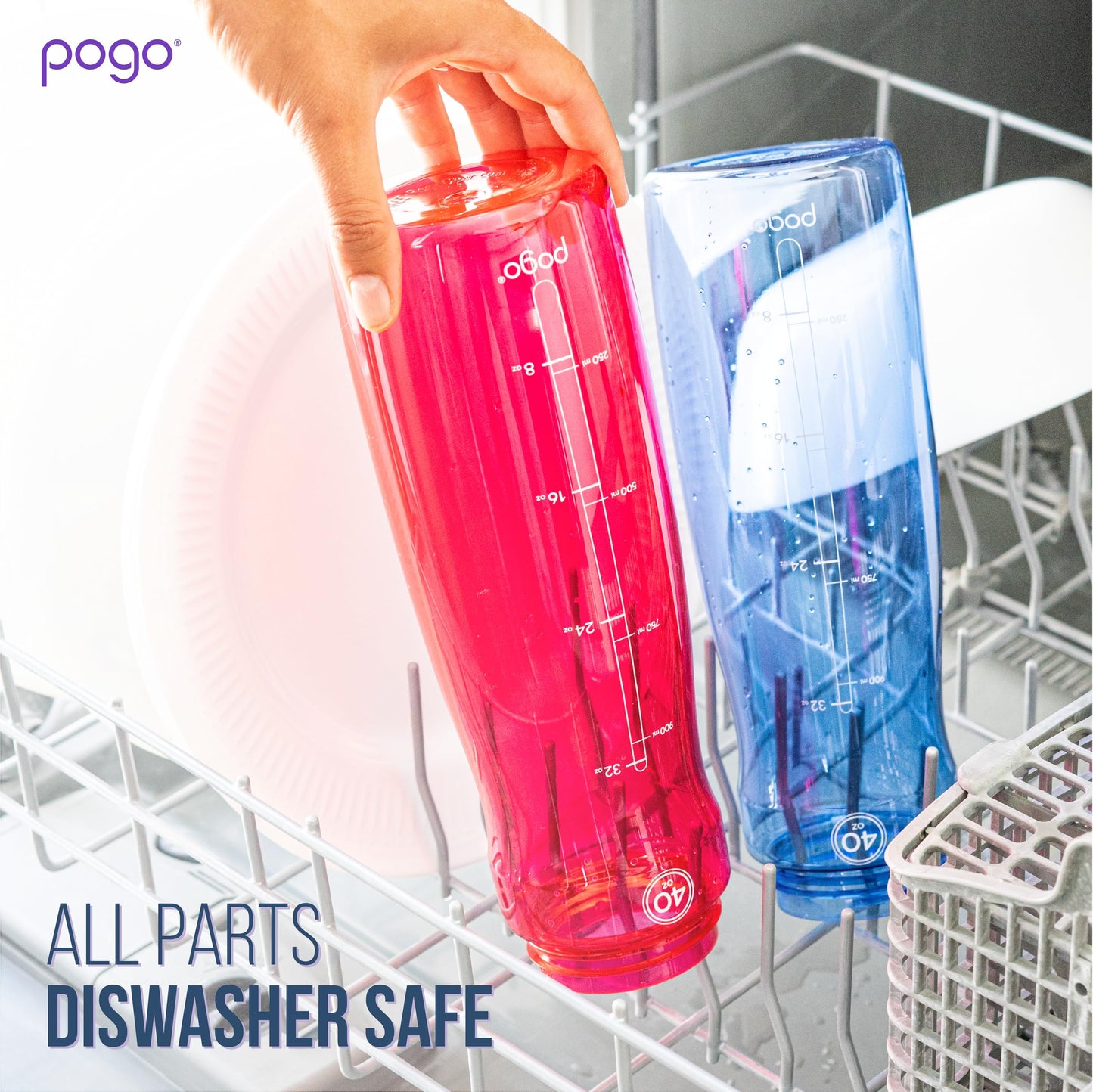 Pogo Plastic Water Bottle With Chug Lid And Carry Handle, Reusable, Bpa Free, Dishwasher Safe, Perfect For Travel And Gym, Lilac