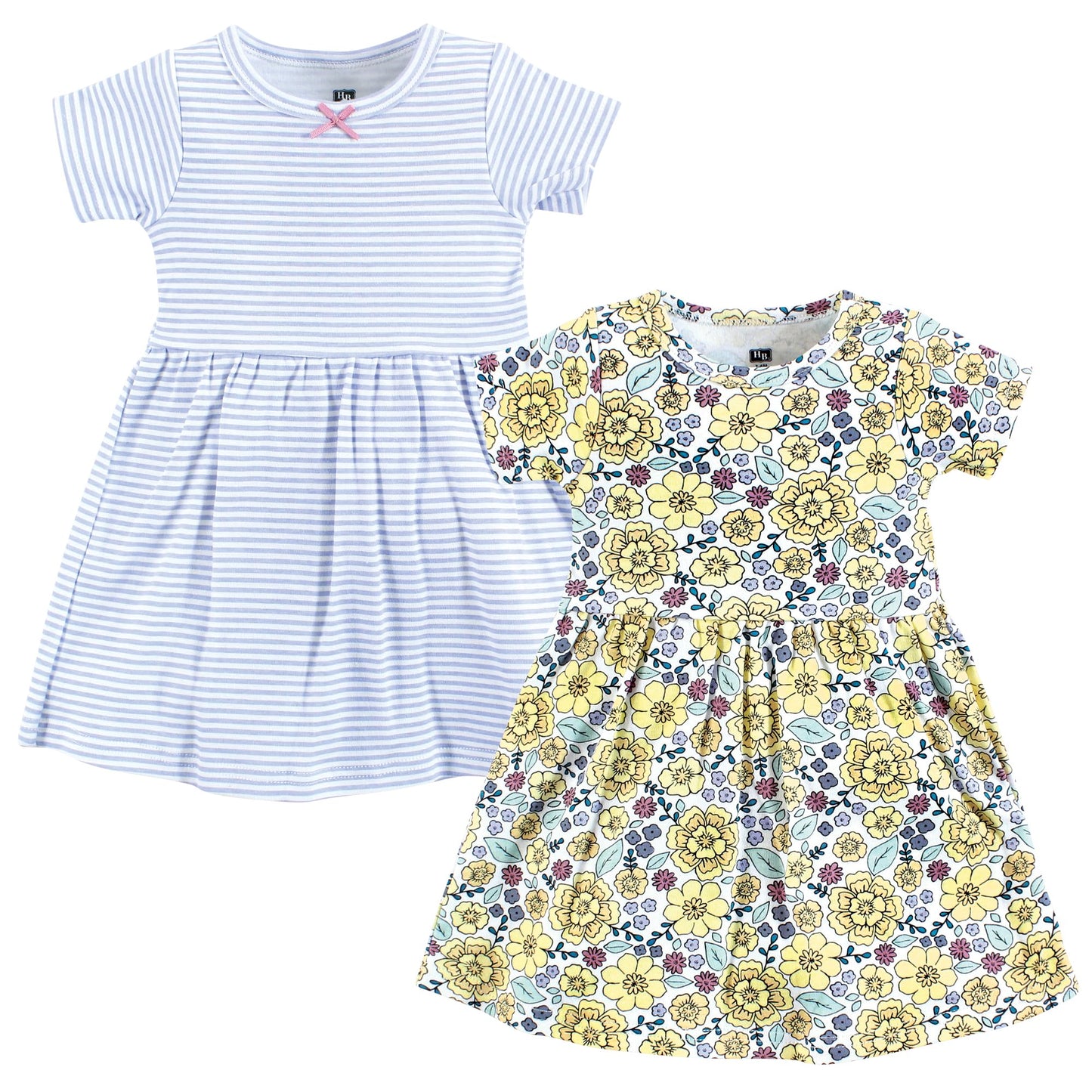 Hudson Baby Baby Girls Cotton Dresses, Outline Floral Yellow, 0-3 Months