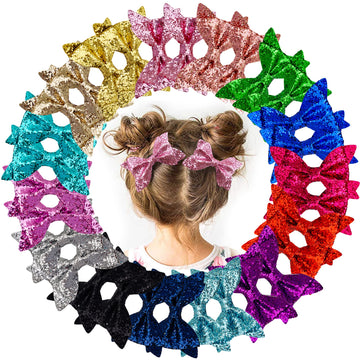 Ded 30 Pieces 4.5 Inch Glitter Hair Bows Clips For Girl Multi Color Sparkly Sequins Hair Bows Alligator Clips For Baby Girls Tee