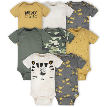Gerber Unisex Baby 8-Pack Short Sleeve Onesies Bodysuits And Toddler T Shirt Set, Tiger Green, 6-9 Months Us