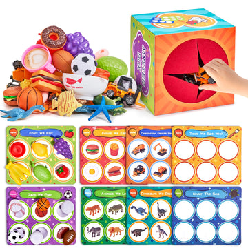 Montessori Sorting Toys for Toddlers with Sensory Play Box - Autistic Speech Therapy, 48 Toys Dinosaurs, Animals, Fruit, Vehicle