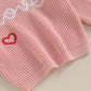 Baby Girl Valentines Day Outfit Love Heart Sweet Long Sleeve Sweater Tshirt Crewneck Tops Fall Winter Clothes (C-Pink, 0-3 Month
