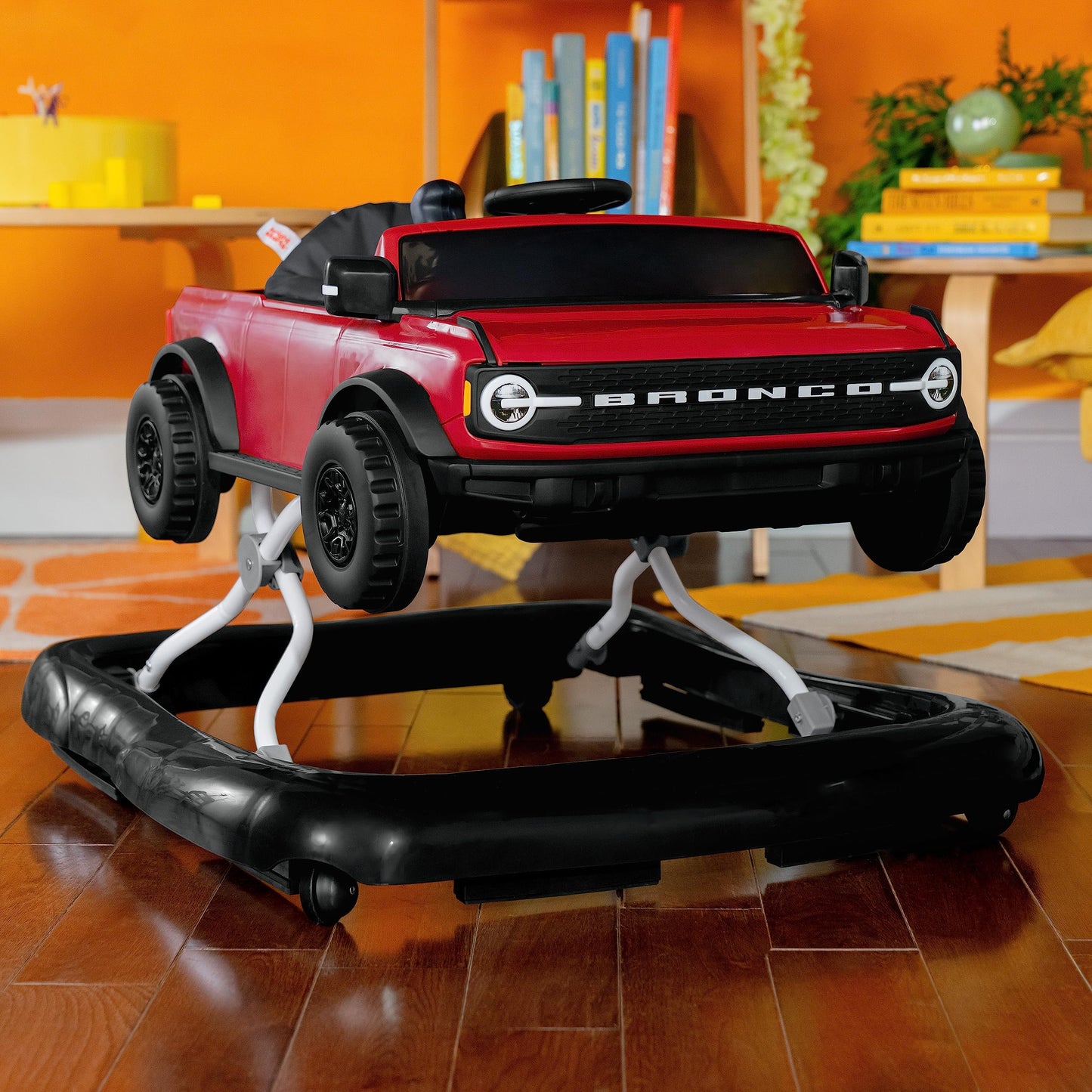 Bright Starts Ford Bronco 4-In-1 Red Baby Activity Center & Push Walker With Removable Interactive Steering Wheel -Toy, 6 Months