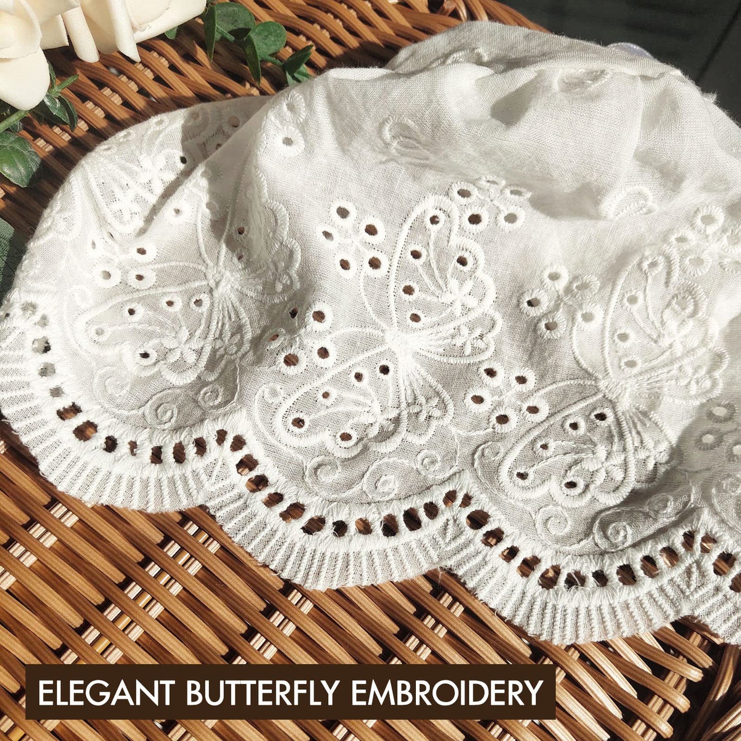 Baby Girl Bonnet Eyelet Lace Cotton Christening Bonnet Toddler Handmade Beanie Sun Protection Hat (Butterfly, 0-3 Months)