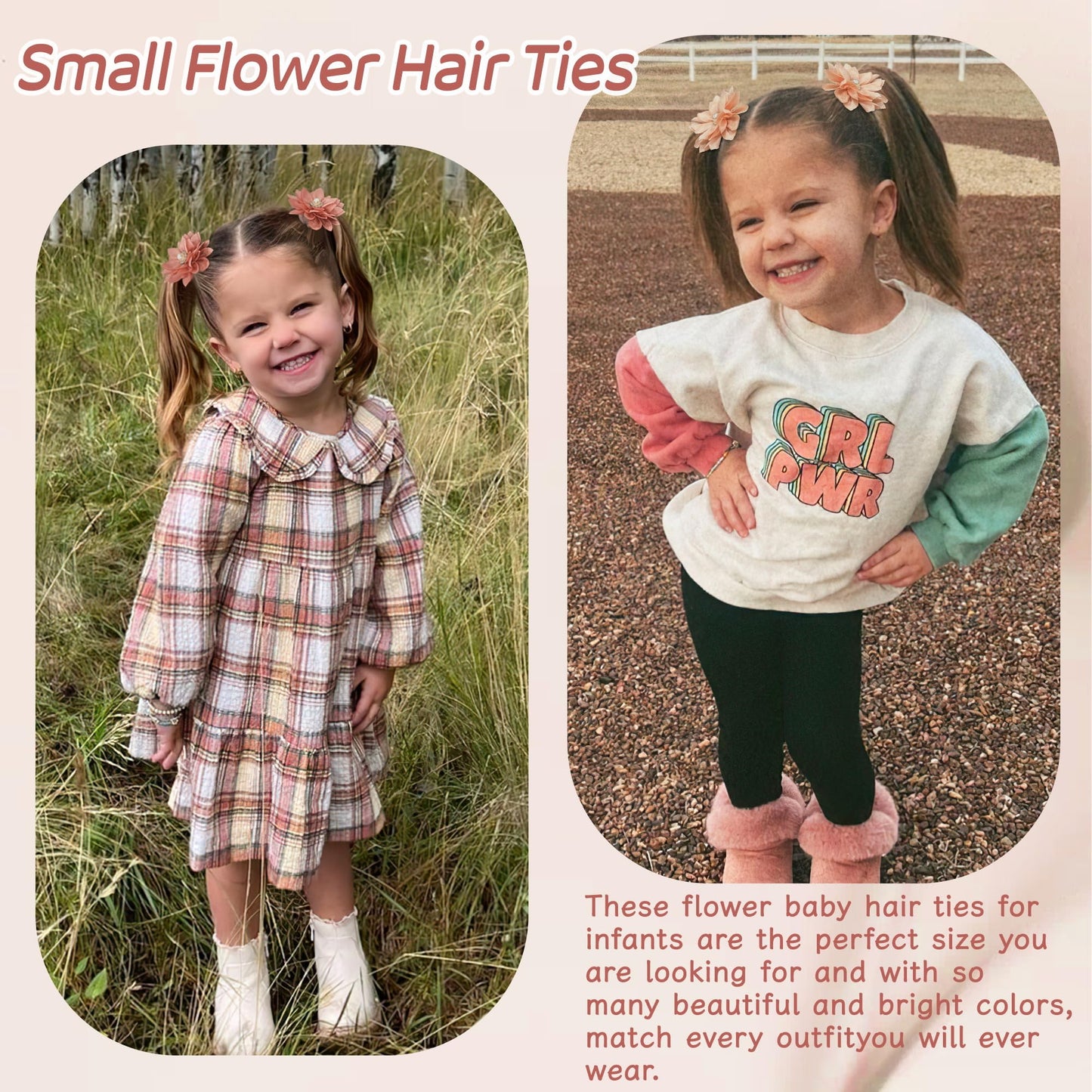 Bbgifts 40Pcs Baby Chiffon Flower Hair Ties For Toddler Girls - 2.2 Inch Handmade Pearl Rhinestone Chiffon Flower Soft Elastics