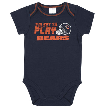 Nfl Chicago Bears 3 Pack Bodysuit Sleep N Play Footie Cap Registry Gift Set, Blue/White/Orange Chicago Bears, 0-3M