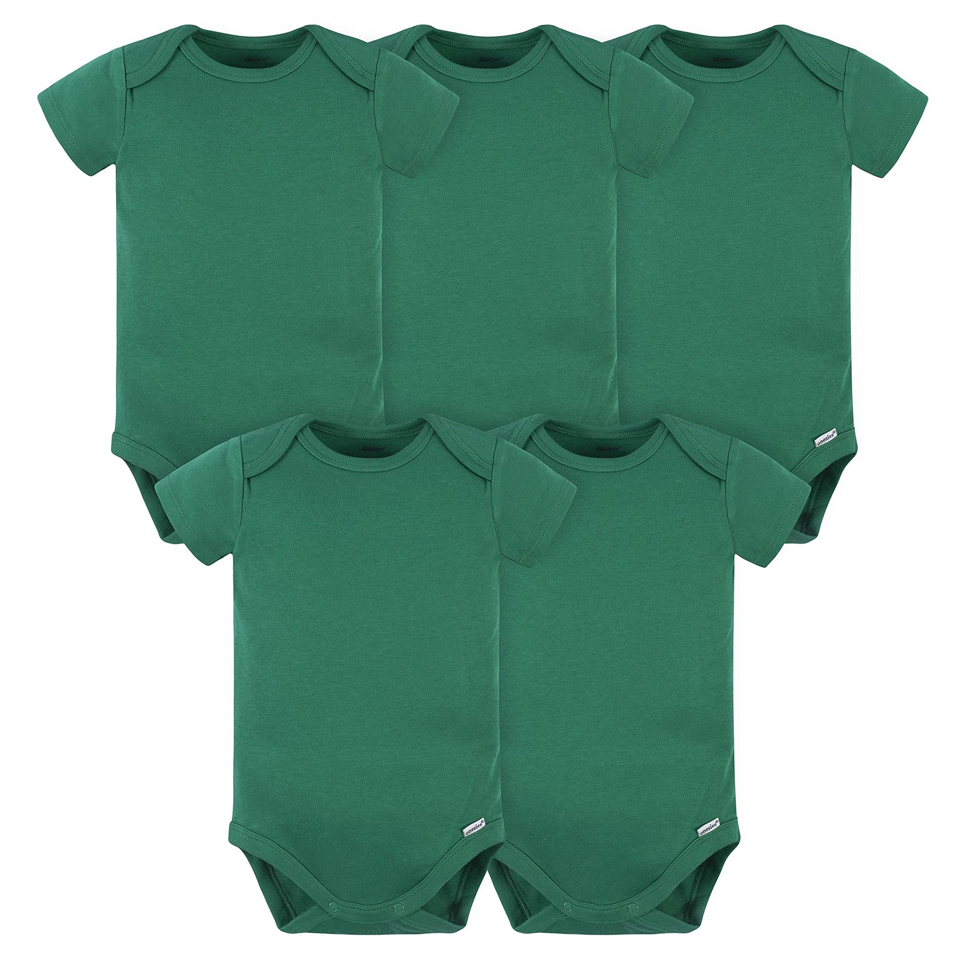 Gerber Baby 5 Pack Onesies Multi-Packs Bundle Interlock 180 Gsm, Kelly Green, 3-6 Months