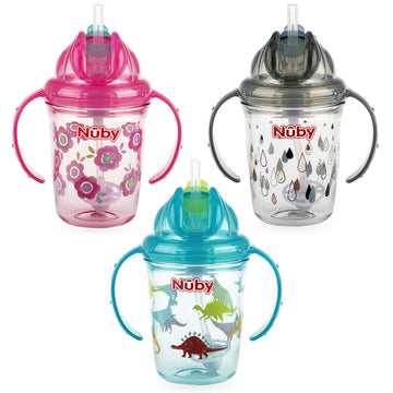 Nuby Tritan No Spill Flip N' Sip Twin Handle Printed Cup With 360 Weighted Straw