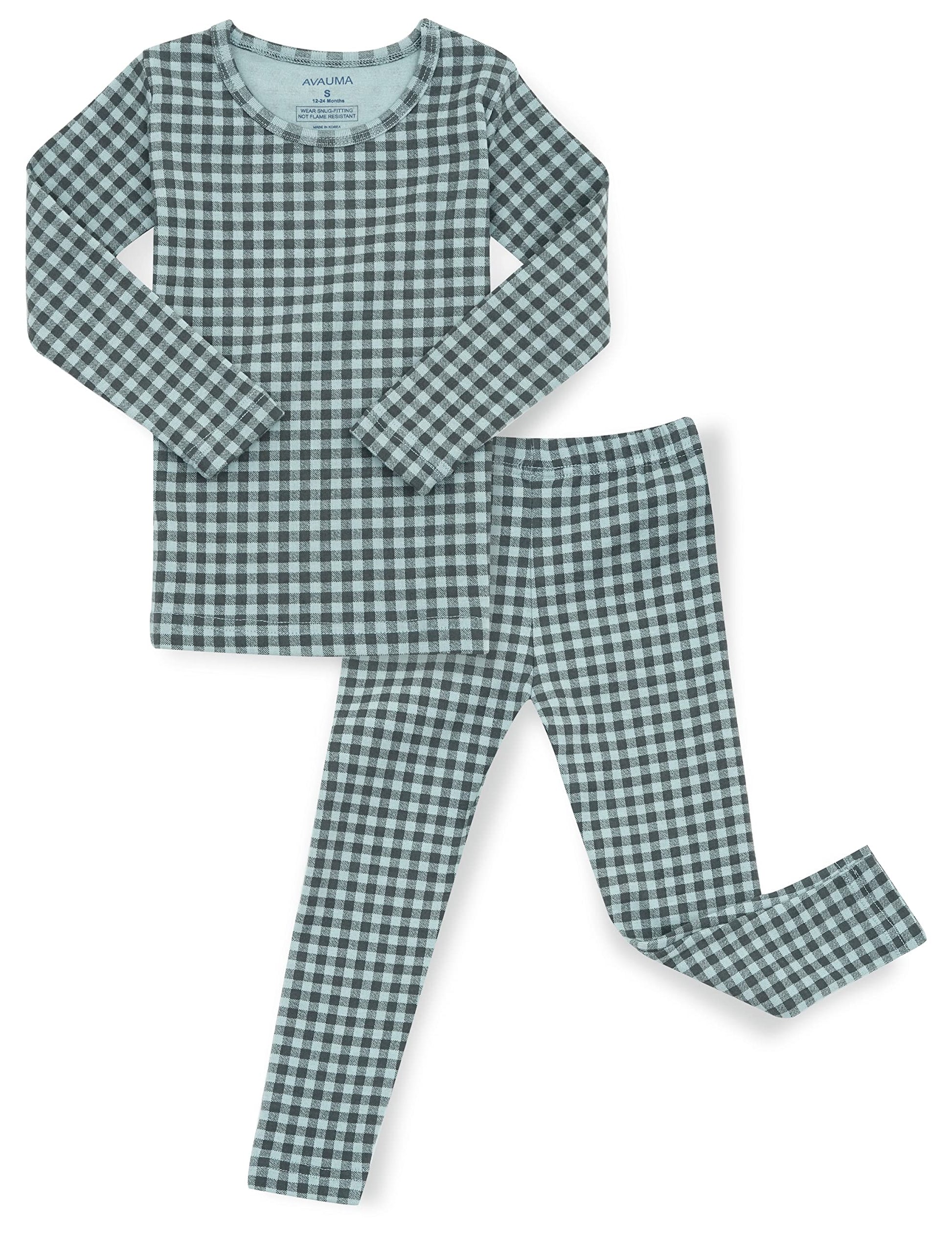 Avauma Baby Boys Girls Pajama Set 6M-7T Kids Cute Toddler Snug Fit Pattern Design Pjs Cotton Sleepwear (Check.Mint Charcoal.Jl)
