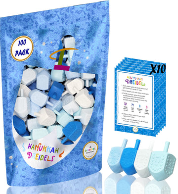 The Dreidel Company Hanukkah Blue And White Plastic Pastel Colored Dreidel, For Children, Boys And Girls, Party Favors (100-Pack