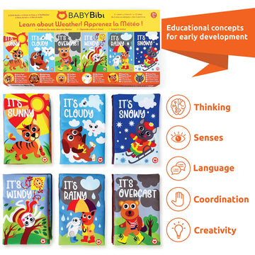 Cloth Books for Babies Weather Themed- Soft Baby Books Features Characters About Weather - Soft Baby Toys for Learning and Brain
