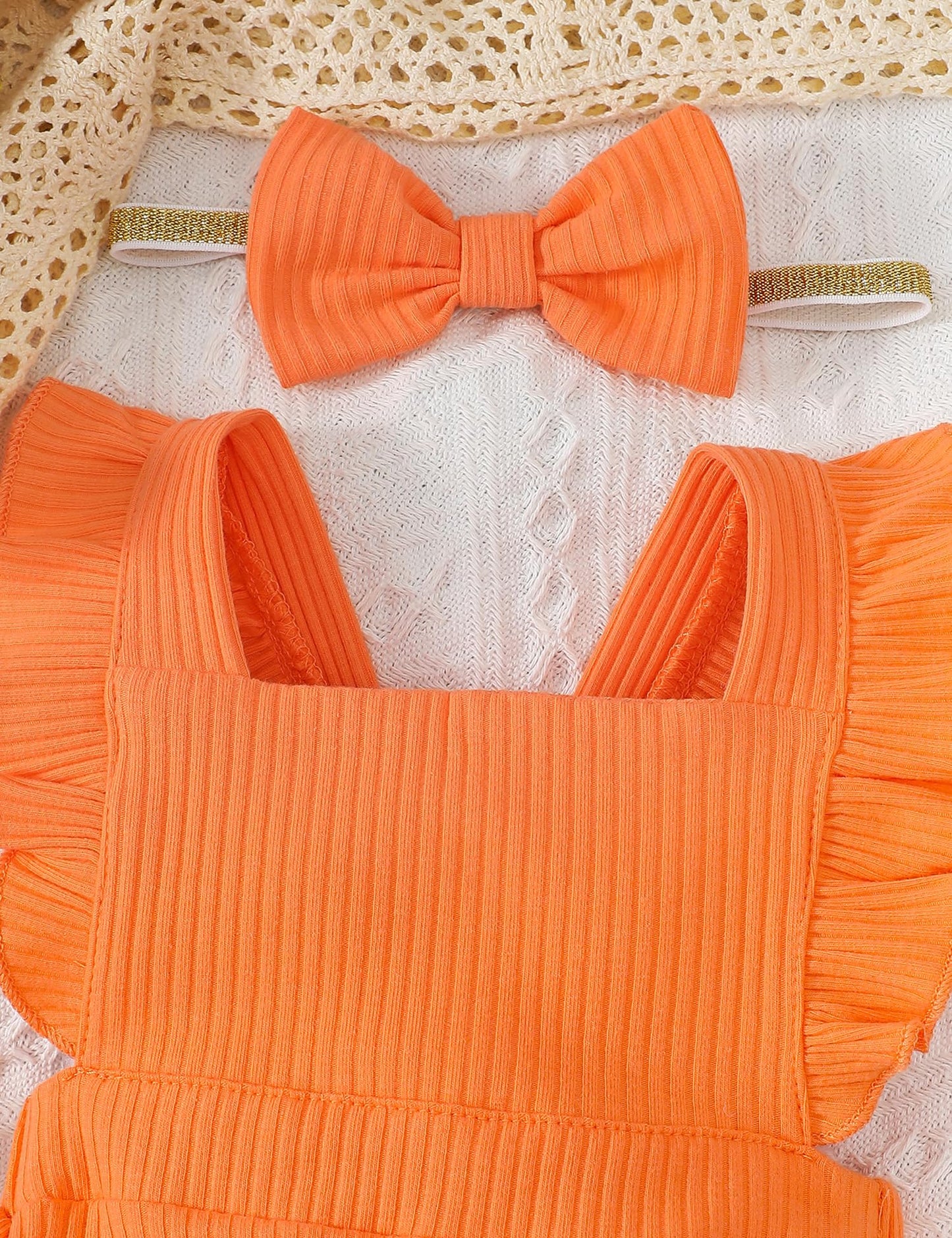 Fullfamous Infant Baby Girl Clothes Outfits Romper Spring Summer Onesie Bodysuit Clothing Ropa De Bebe Nia Orange 12-18 Months