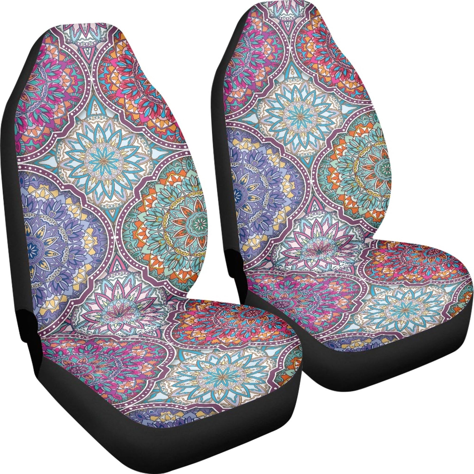 Quelytytrip Mandala Print Car Seat Cover for Women,Universal Front Seats Protector for SUV,Truck,Sedan or Van,Easy to Install,Bo