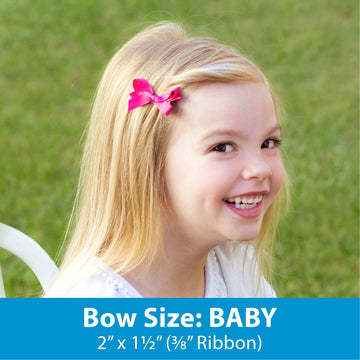 Wee Ones Girls' Classic Grosgrain Hair Bow With Plain Wrap Center On A Weestay Hair Clip, Handmade, Baby Sized Bow, Antique Whit
