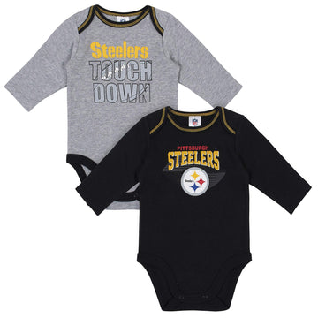 Nfl Pittsburgh Steelers 2 Pack Long Sleeve Bodysuit, Grey/Black Pittsburgh Steelers, 18M