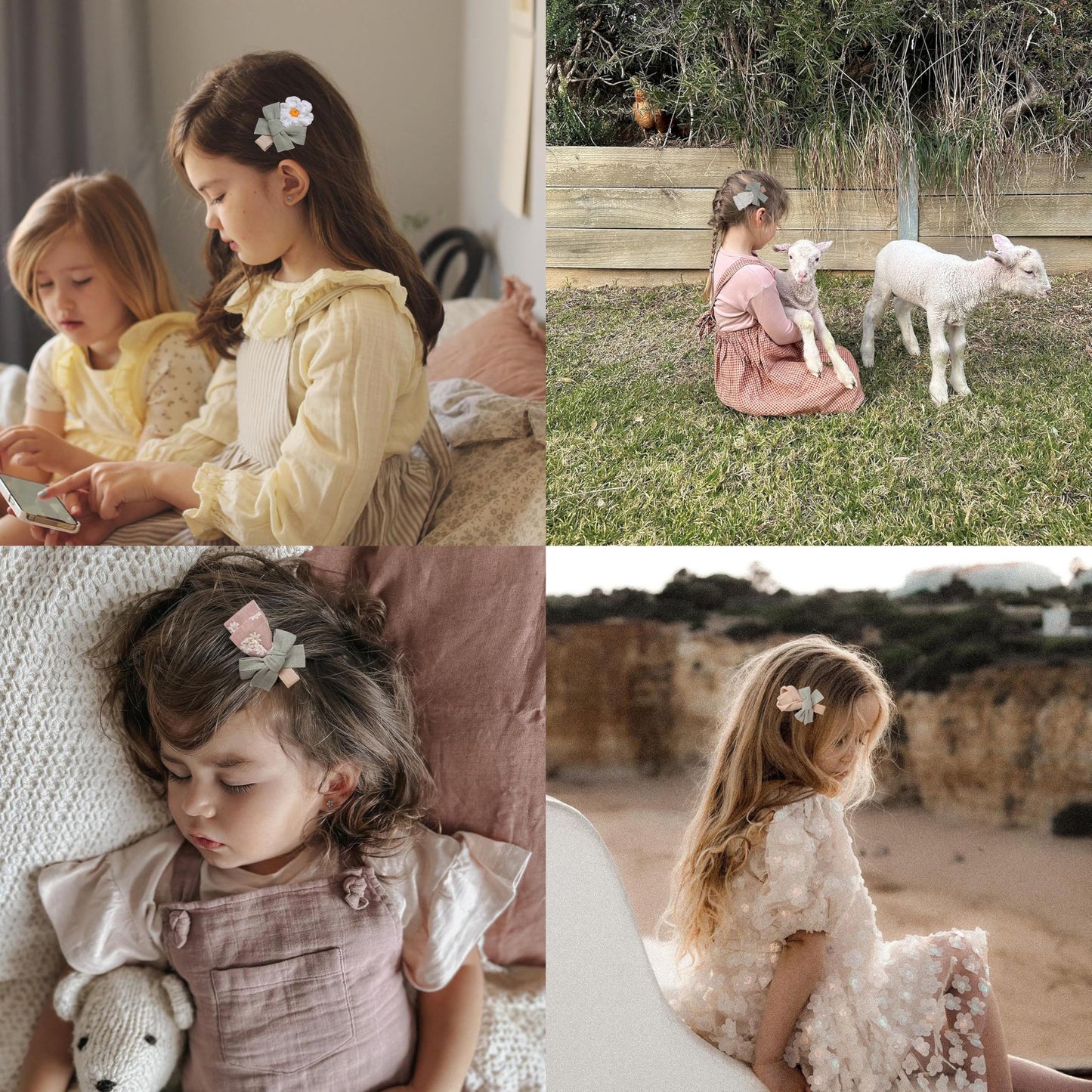 Hair Clips For Girls With Bows Flower,10 Pc 2' Fully Lined Alligator Clips And Barrettes,Handmade Hair Accessories For Baby Tod