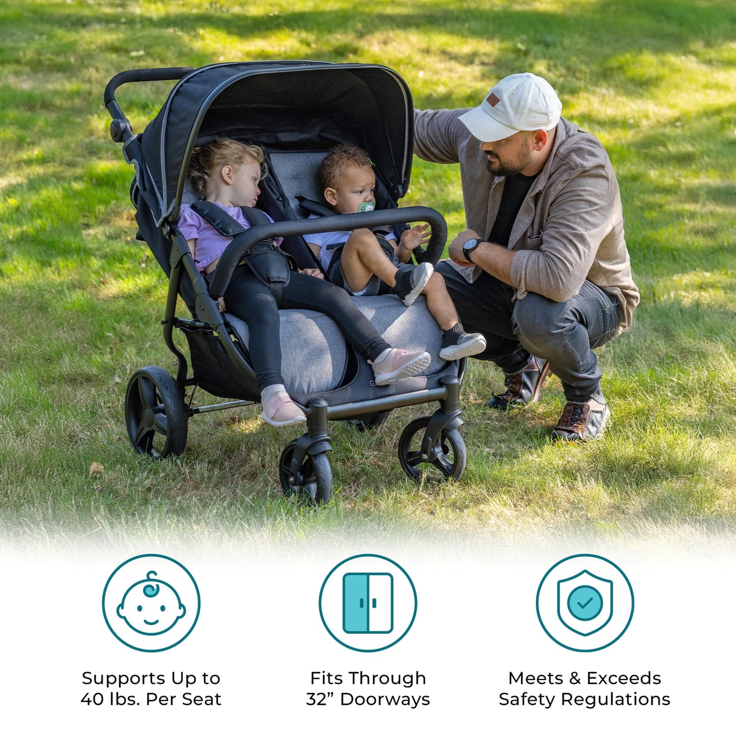 Gaggle By Foundations Roadster Duo Side By Side Double Stroller | Lightweight Compact Double Stroller For Toddlers | Easy To Fol
