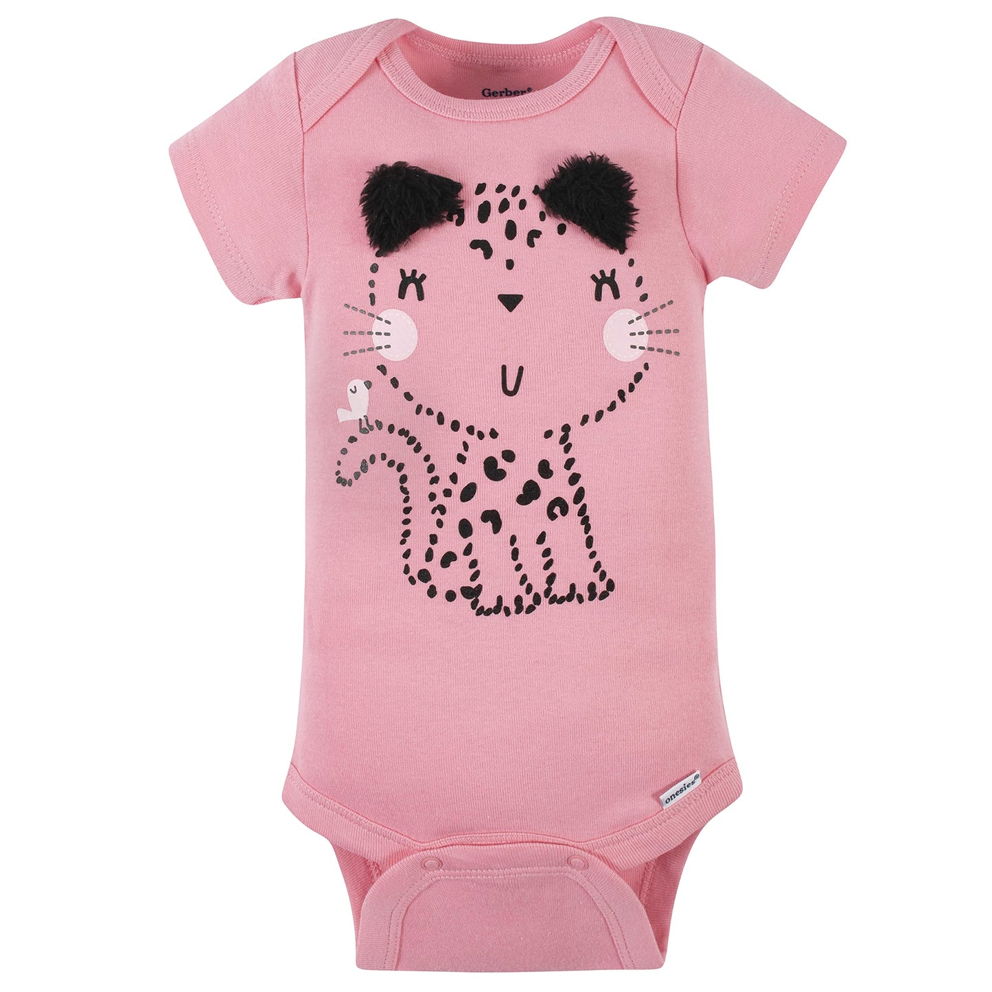 Gerber Baby Girls' 4-Pack Short Sleeve Onesies Bodysuits, Leopard Pink, 18 Months