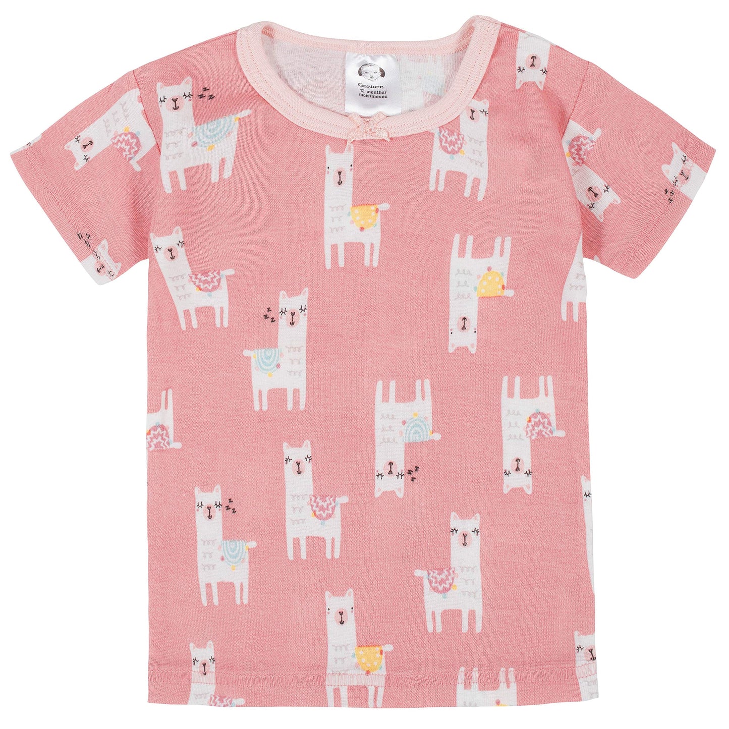 Gerberbaby Girlstoddler Snug Fit 4-Piece Pajama Setlittle Llama Pink18 Months