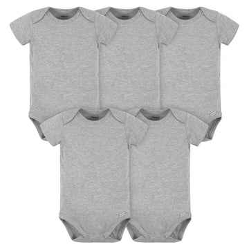 Gerber Baby 5 Pack Onesies Multi-Packs Bundle Interlock 180 Gsm, Heather Grey, 6-9 Months