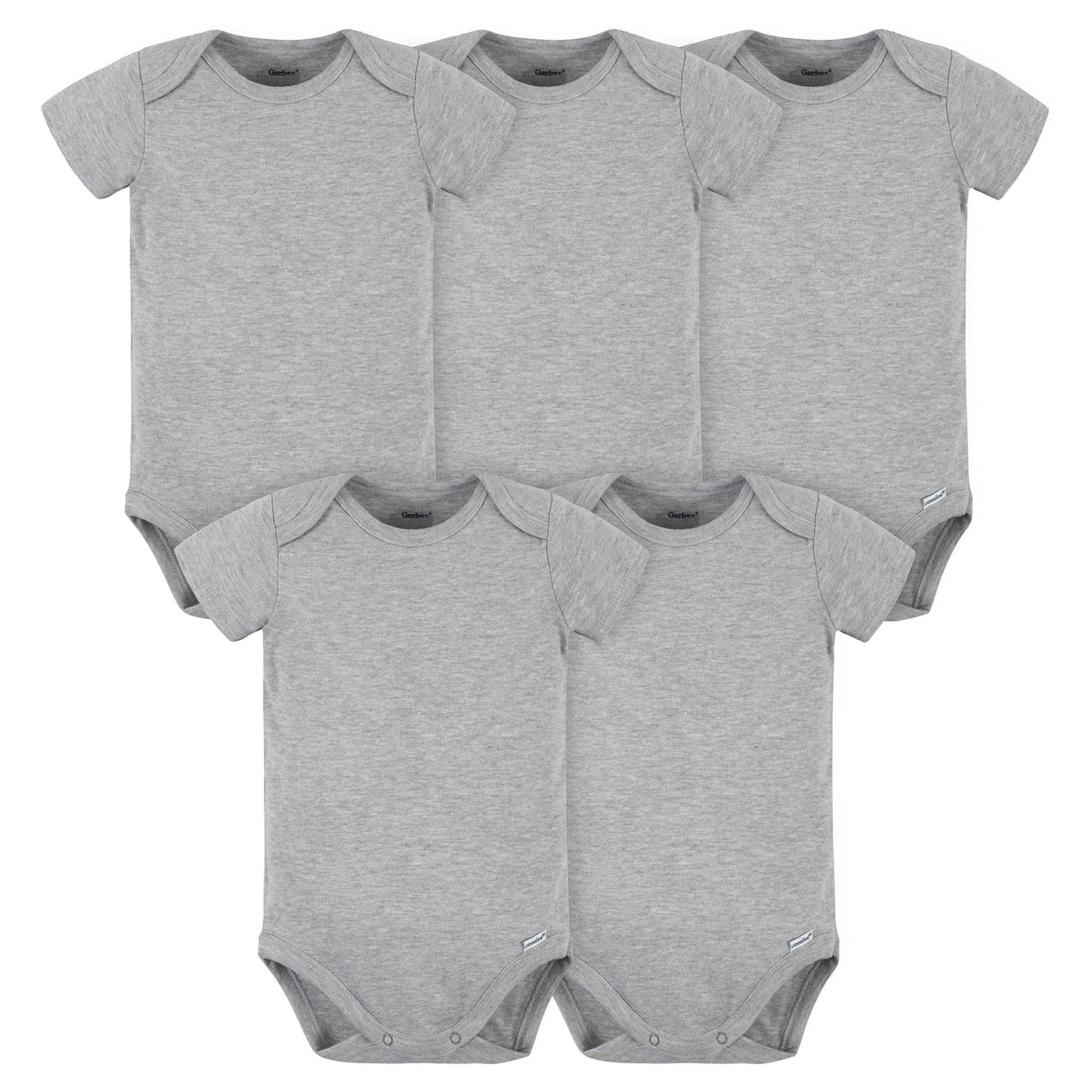 Gerber Unisex Baby 5 Pack Onesies Multi-Packs Bundle Interlock 180 Gsm Shirt, Heather Grey, 0-3 Months Us