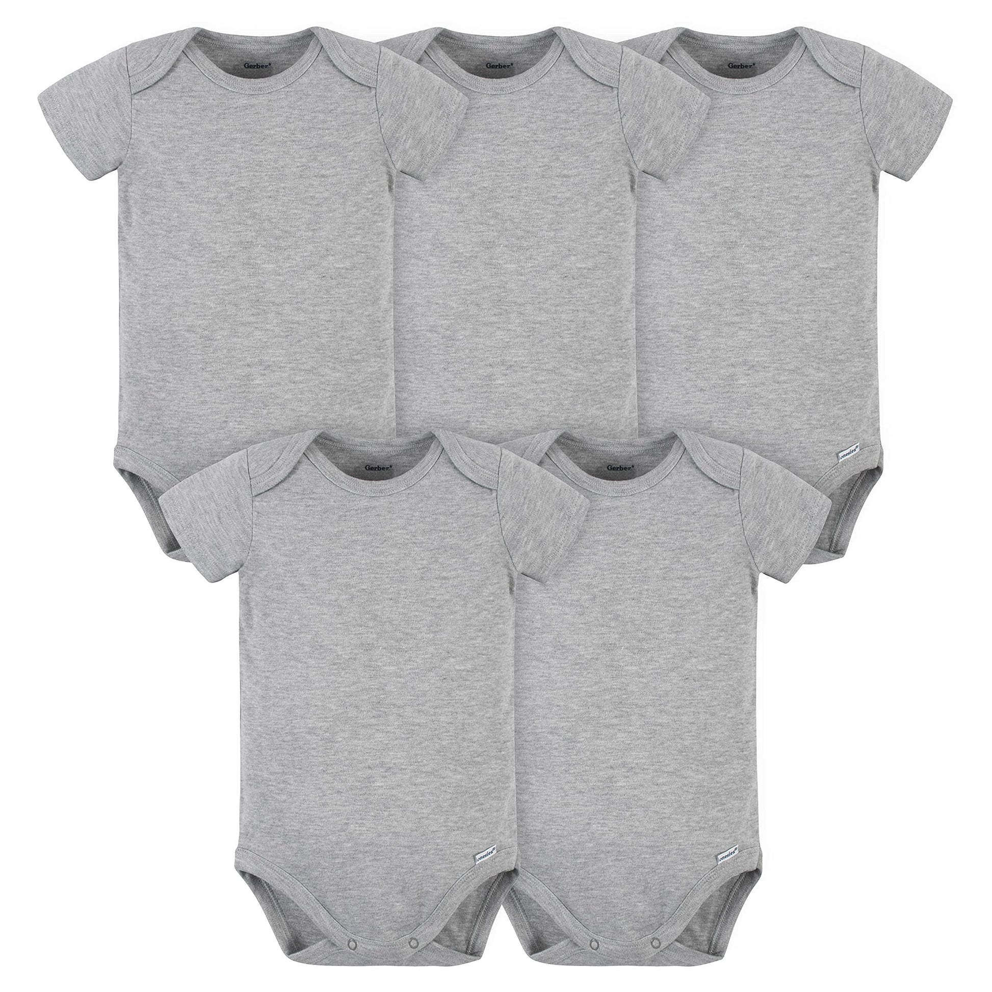 Gerber Unisex Baby 5 Pack Onesies Multi-Packs Bundle Interlock 180 Gsm Shirt, Heather Grey, 0-3 Months Us