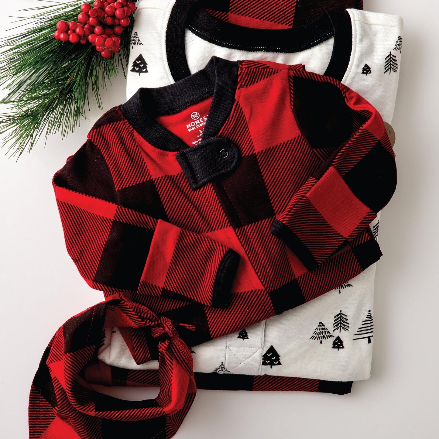 Honestbaby 2-Piece Family Matching Pajamas Organic Cotton, Women, Kids, Toddlers, Baby Boys, Girls, Unisex Pets, Holiday Tartan,