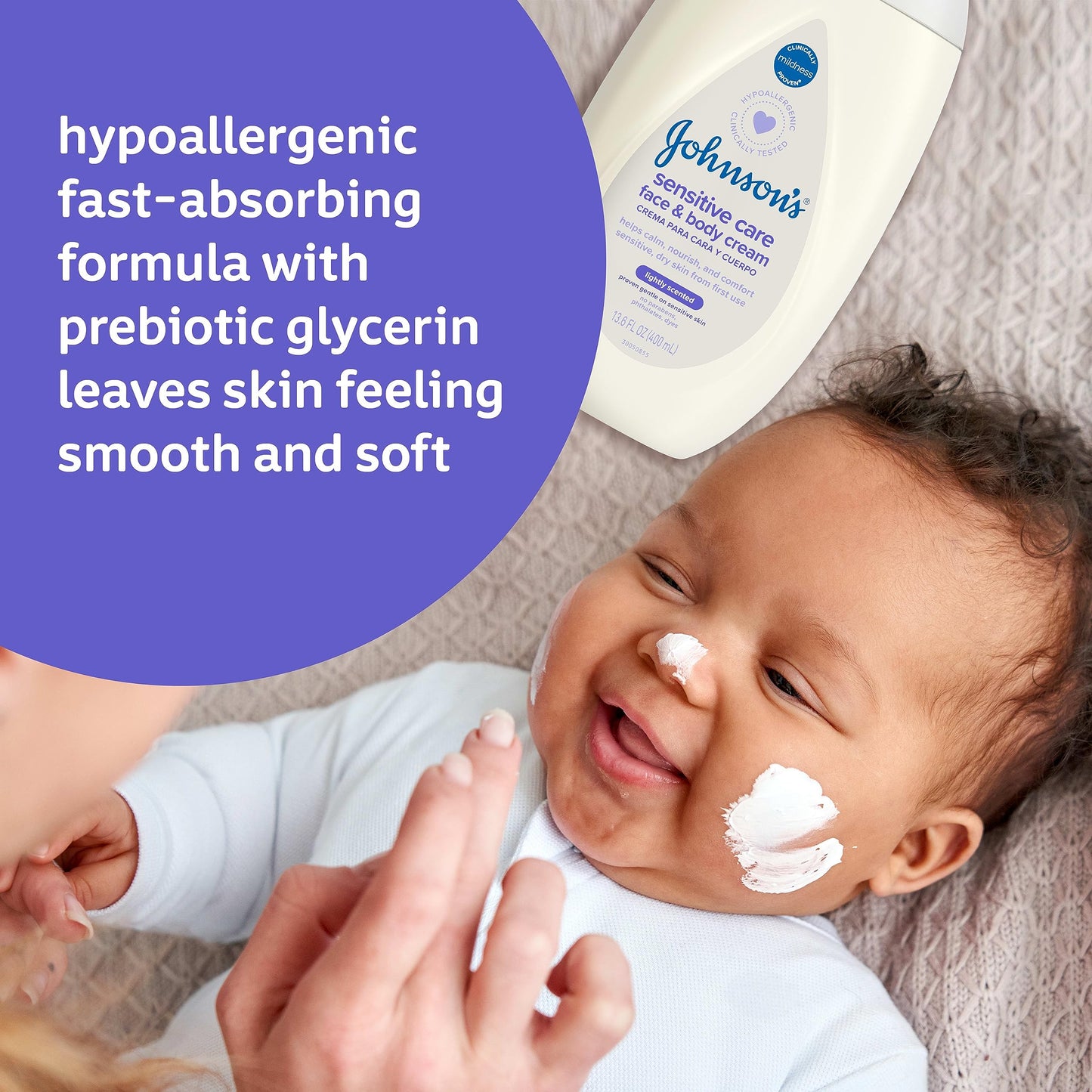 Johnson'S Baby Sensitive Care Face & Body Baby Cream, Daily Moisturizing Baby Cream To Nourish & Comfort Dry, Sensitive Skin, Li