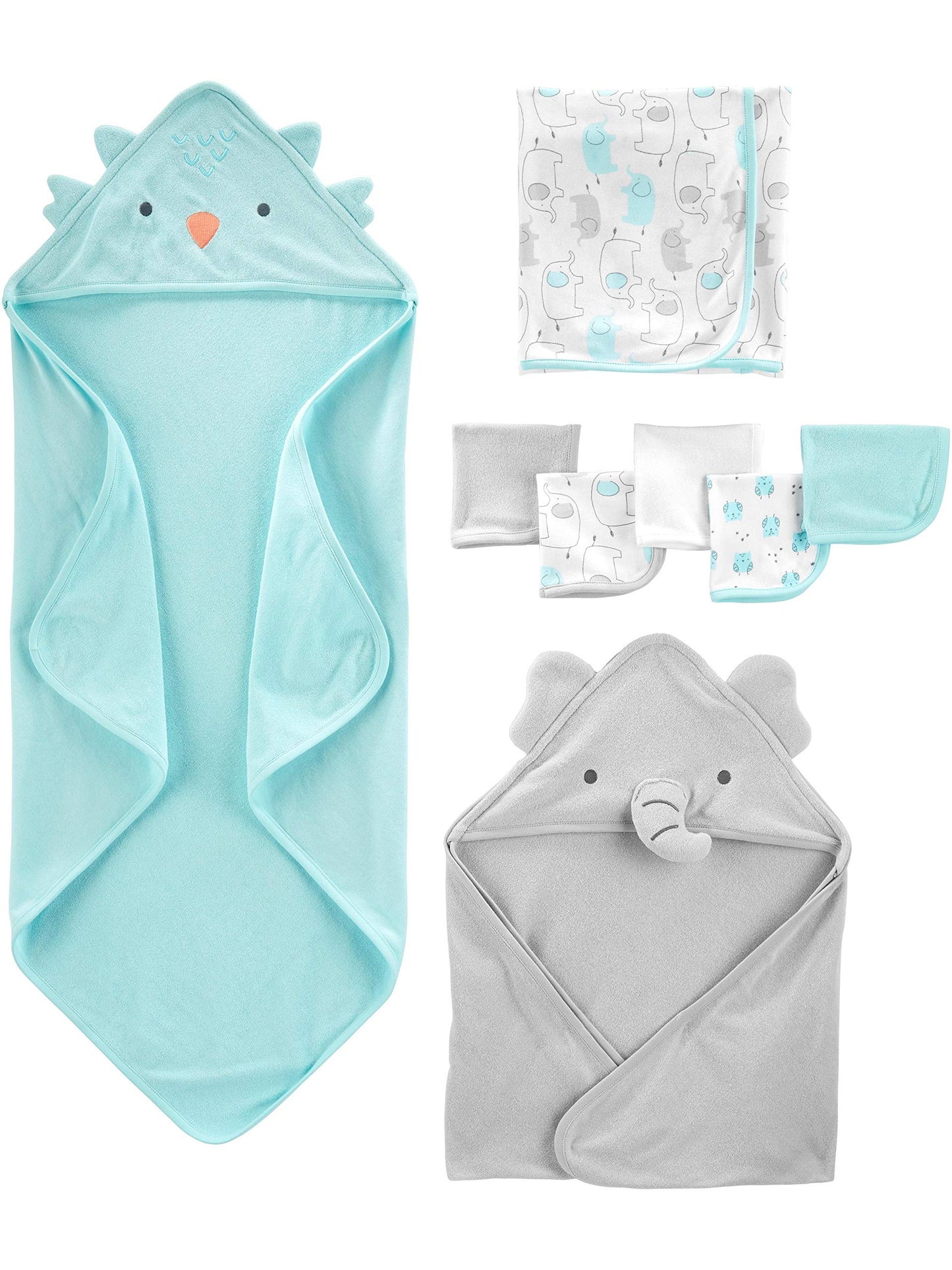 Simple Joys By Carters Unisex Babies 8-Piece Towel And Washcloth Set, Aqua Bluegrey, One Size