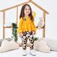 Axumity Kid Girl Clothes Ruffled Long-Sleeve High Low Top With Bowknot + Sunflower Print Pants 2-Piece Winter Spring Girl Outfit