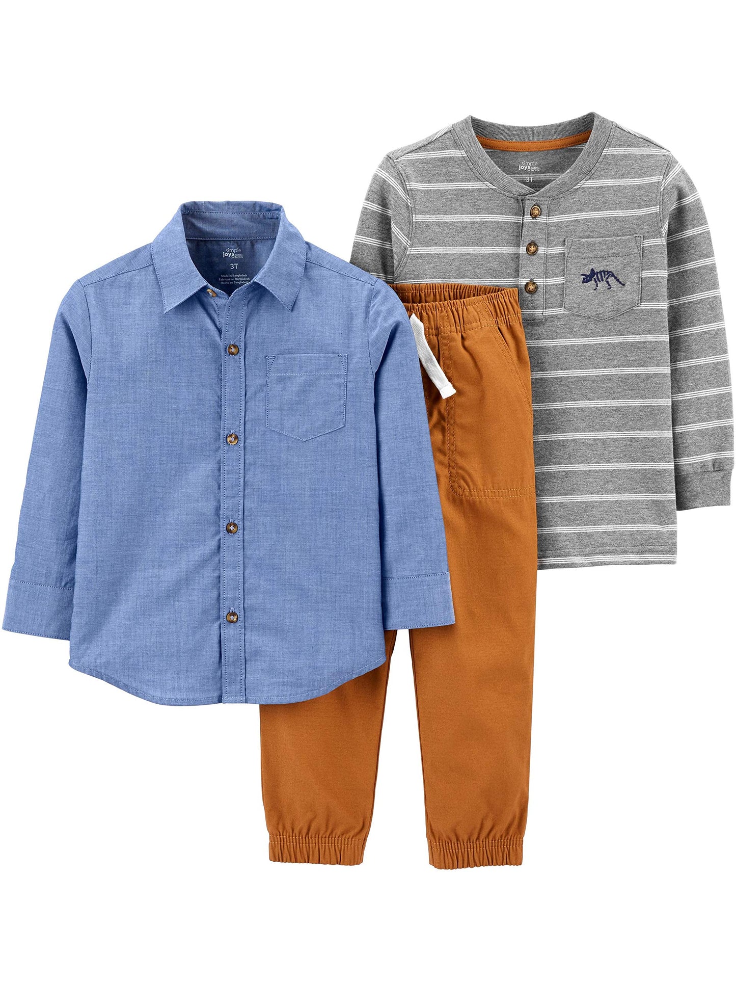 Simple Joys By Carter'S Baby Boys 3-Piece Playwear Pants Set, Chambray, 18 Months Us
